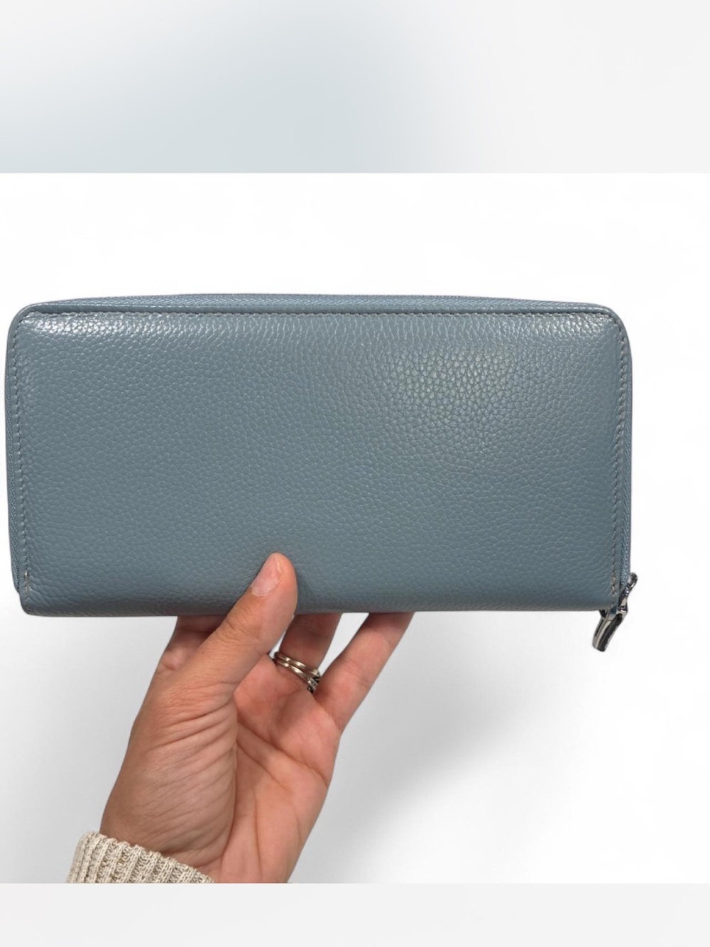 Zip-Around Leather Card Wallet in Dusty Blue DANTE NEW
